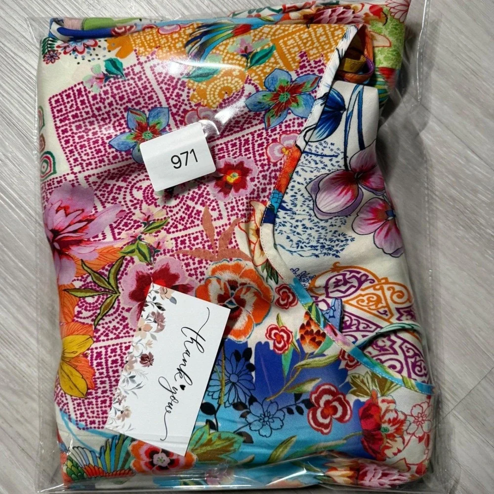 Johnny Was Floral Bird Print Cupra Maxi Slip Dress Multi Color R36124-4 Large - Picture 10 of 11